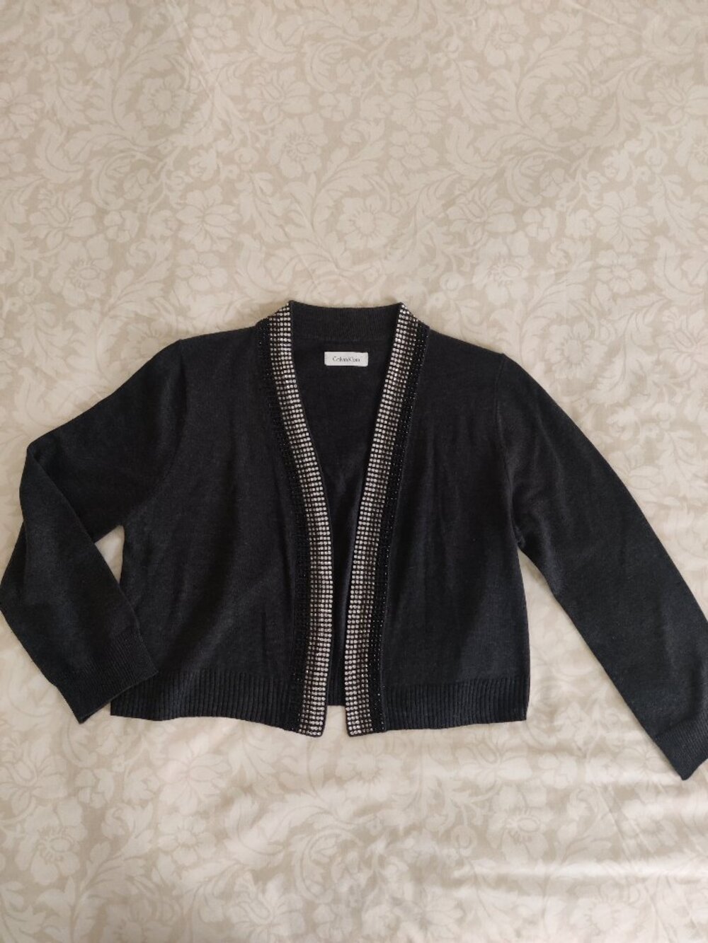Calvin Klein Beaded Cropped Open-Front Sweater Cardigan Size-S